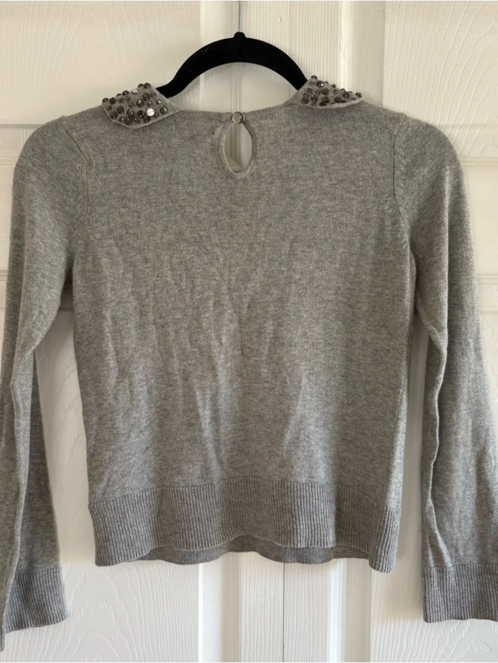 Gap Peter Pan Embellished Rhinestone Collar Heather Grey Cotton Sweeter 10 Soft‎